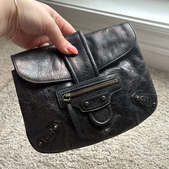 BALENCIAGA Leather Pouch Moto Flap Clutch Bag Small - Picture 8 of 15